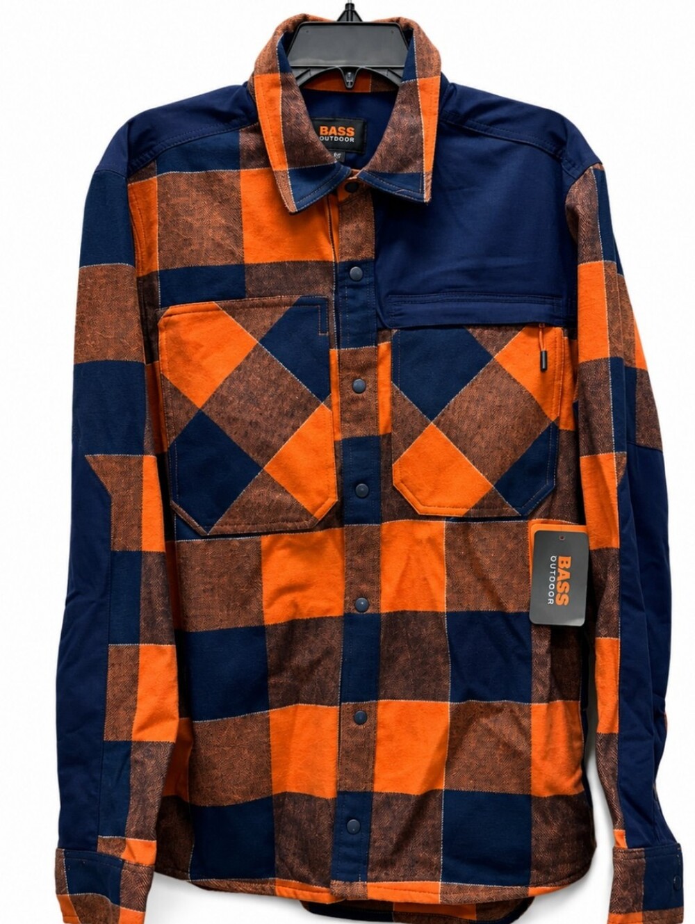 Bass Outdoor Mens Size Small Burnt Orange Plaid Snap Front Closure Shirt